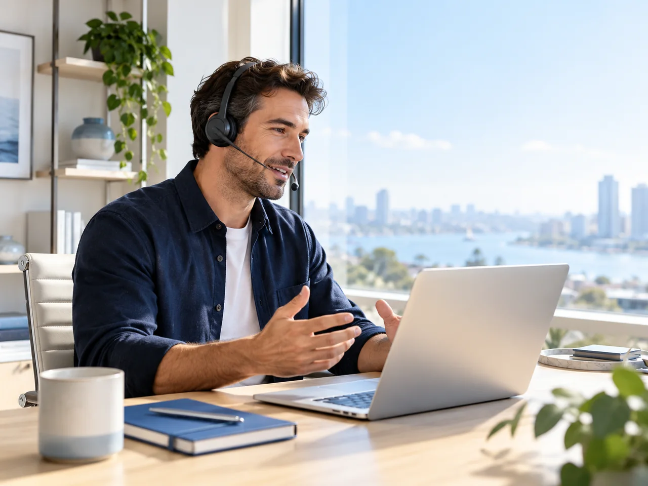 Illustrative entrepreneur discussing registration questions during an online session.